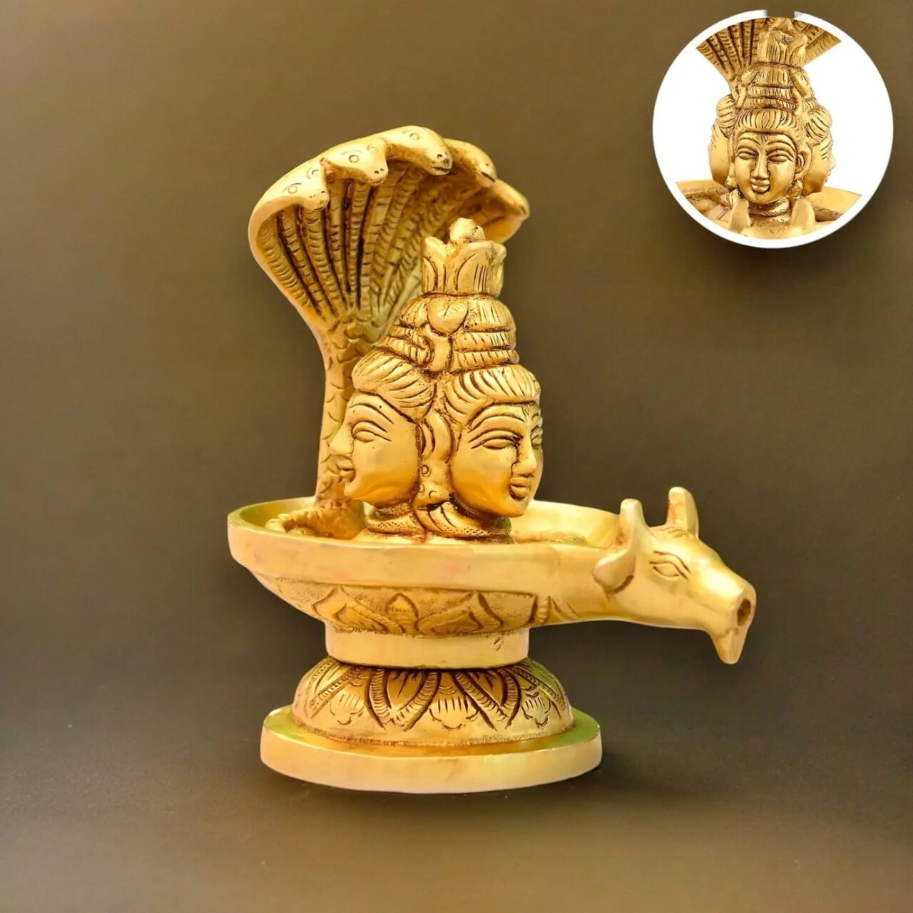 Brass Shiva Lingam Tripindi Shivling with Sheshnag for Hindu Festive Pooja Maha Shivratri Indian Puja Home Temple Mandir Decor - Lord Shiva Om Sculpture (5.5 Inch)